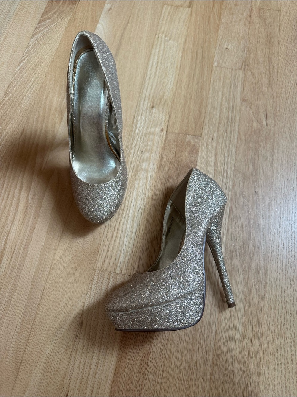 Glitter Platform High Heel Pumps - Gold